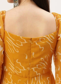Mustard Digital Print Georgette Maxi Dress After Six Wear -C Bazaar Shop Mustard Digital Print Georgette Maxi Dress DRBS02301953 rrc2