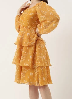 Mustard Digital Printed Georgette Dress After Six Wear