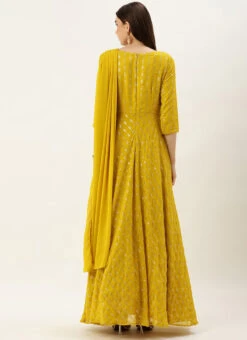 Mustard Embroidered Dupatta Draped Style Gown Wedding Wear 11 Mustard Embroidered Dupatta Draped Style Gown Wedding Wear -C Bazaar Shop Mustard Embroidered Dupatta Draped Style Gown IWBS02307668 b