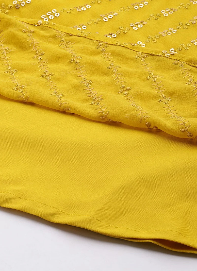 Mustard Embroidered Dupatta Draped Style Gown Wedding Wear 7 Mustard Embroidered Dupatta Draped Style Gown Wedding Wear - Image 7
