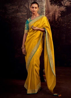 Mustard Faux Crepe Embroidered Saree Party Wear 6 Mustard Faux Crepe Embroidered Saree Party Wear -C Bazaar Shop Mustard Faux Crepe Embroidered Saree SASLI21375273 u