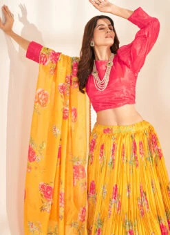 Mustard Organza Digital Print Umbrella Lehenga Festive Wear -C Bazaar Shop Mustard Organza Digital Print Umbrella Lehenga GHSKLV2001 b