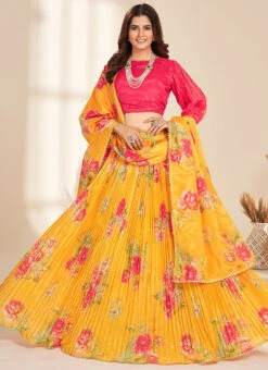 Mustard Organza Digital Print Umbrella Lehenga Festive Wear -C Bazaar Shop Mustard Organza Digital Print Umbrella Lehenga GHSKLV2001 u