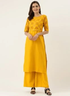 Mustard Printed Rayon Boat Neck Kurta Set After Six Wear 10 Mustard Printed Rayon Boat Neck Kurta Set After Six Wear -C Bazaar Shop Mustard Printed Rayon Boat Neck Kurta Set KSBS02009854 u