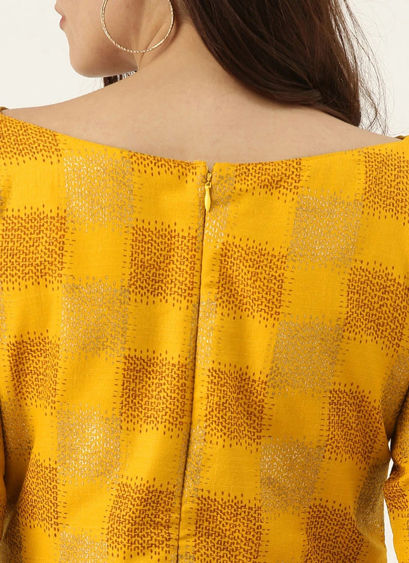 Mustard Printed Rayon Boat Neck Kurta Set After Six Wear 7 Mustard Printed Rayon Boat Neck Kurta Set After Six Wear - Image 7