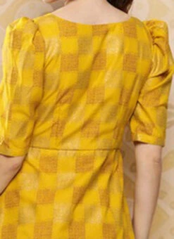 Mustard Rayon Printed A-Line Dress After Six Wear -C Bazaar Shop Mustard Rayon Printed A Line Dress DRBS02302195 rrc2