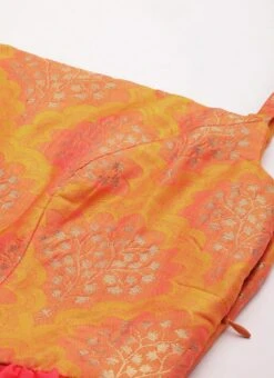 Mustard Taffeta Jacquard N Pink Dress Festive Wear -C Bazaar Shop Mustard Taffeta Jacquard N Pink Dress DRBS02205007 rrc1