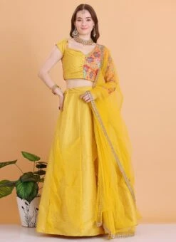 Dupatta From Mustard Yellow Embroidered Ruffles Lehenga After Six Wear -C Bazaar Shop Mustard Yellow Embroidered Ruffles Lehenga GHBS02304037 u