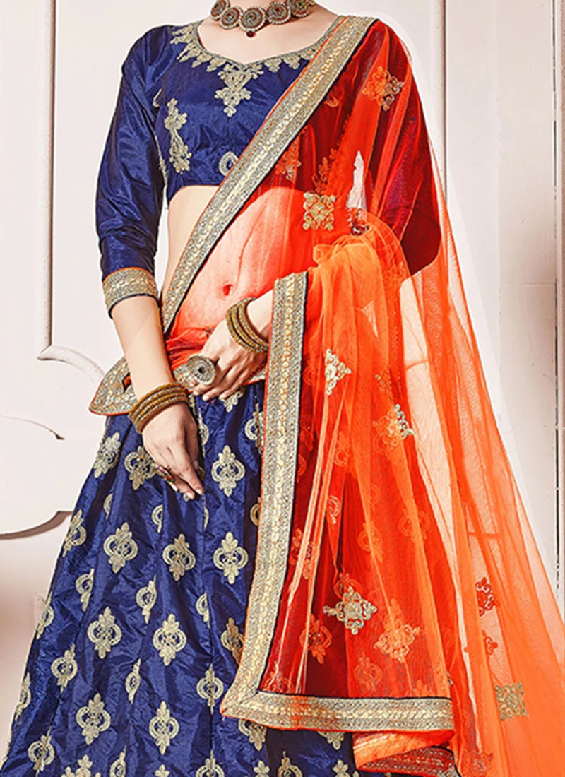 Navy Blue Art Silk Embroidered A Line Lehenga Wedding Wear 1 Navy Blue Art Silk Embroidered A Line Lehenga Wedding Wear