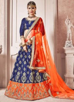 Navy Blue Art Silk Embroidered A Line Lehenga Wedding Wear 6 Navy Blue Art Silk Embroidered A Line Lehenga Wedding Wear -C Bazaar Shop Navy Blue Art Silk Embroidered A Line Lehenga GHSSIT33407 u