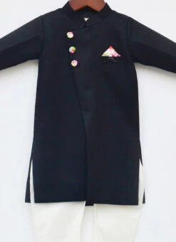 Navy Blue Cotton Soild Stitched Boys Kurta Pyjama