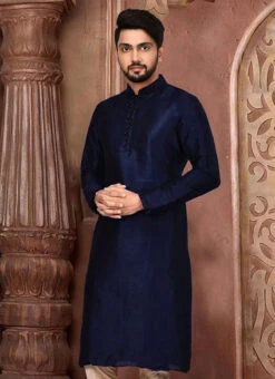 Navy Blue Dupion Silk Embroidered Kurta -C Bazaar Shop Navy Blue Dupion Silk Embroidered Kurta KUDMF16151047 b