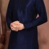 Navy Blue Dupion Silk Embroidered Kurta