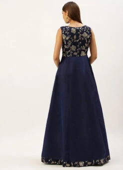 Navy Blue Embroidered Kali Style Gown Festive Wear -C Bazaar Shop Navy Blue Embroidered Kali Style Gown IWBS02203495 b