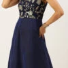 Navy Blue Embroidered Kali Style Gown Festive Wear