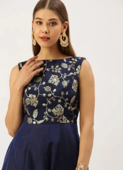 Navy Blue Embroidered Kali Style Gown Festive Wear -C Bazaar Shop Navy Blue Embroidered Kali Style Gown IWBS02203495 rrc1