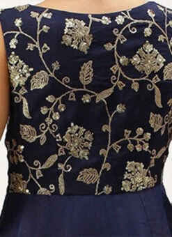Navy Blue Embroidered Kali Style Gown Festive Wear -C Bazaar Shop Navy Blue Embroidered Kali Style Gown IWBS02203495 rrc3
