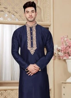 Navy Blue Embroidered Kurta Pyjama Set -C Bazaar Shop Navy Blue Embroidered Kurta Pyjama Set KPMSGR1070 b