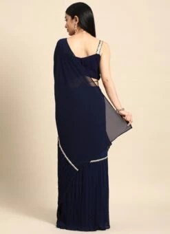 Navy Blue Georgette Pleated Ruffle Saree Festive Wear 11 Navy Blue Georgette Pleated Ruffle Saree Festive Wear -C Bazaar Shop Navy Blue Georgette Pleated Ruffle Saree SABS02301092 b
