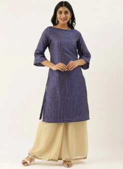 Navy Blue N Beige A Line Kurta Palazzo Set Festive Wear -C Bazaar Shop Navy Blue N Beige A Line Kurta Palazzo Set KSBS02101766 u