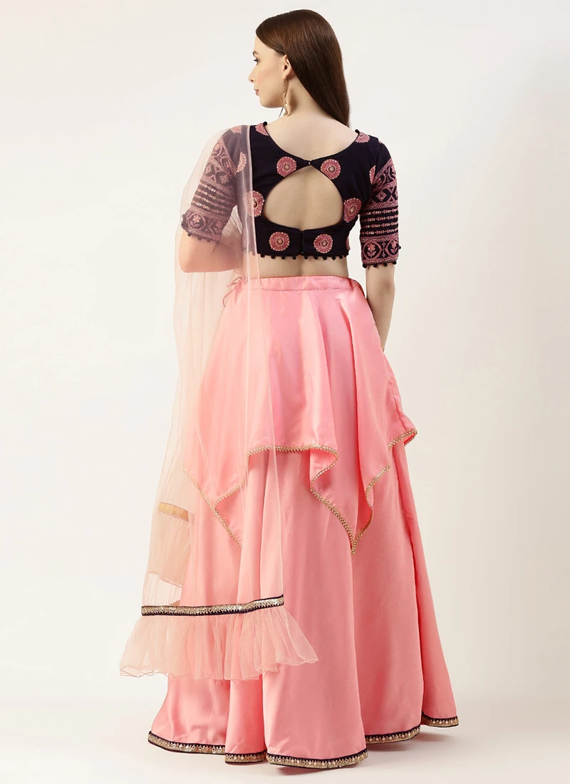 Dupatta From Navy Blue N Pink Embroidered Lehenga Set After Six Wear 4 Dupatta From Navy Blue N Pink Embroidered Lehenga Set After Six Wear - Image 4