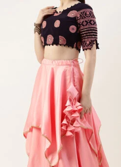 Dupatta From Navy Blue N Pink Embroidered Lehenga Set After Six Wear