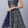 Navy Blue Net Stones N Hand Work Umbrella Lehenga Choli Wedding Wear