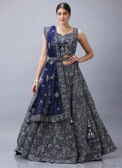 Navy Blue Net Stones N Hand Work Umbrella Lehenga Choli Wedding Wear -C Bazaar Shop Navy Blue Net Stones N Hand Work Umbrella Lehenga Choli GHCBF5137 u