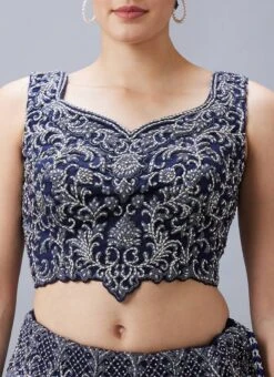 Navy Blue Net Stones N Hand Work Umbrella Lehenga Choli Wedding Wear -C Bazaar Shop Navy Blue Net Stones N Hand Work Umbrella Lehenga Choli GHCBF5137 rrc1