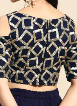Navy Blue Sequins Net Cold Shoulder Blouse Festive Wear -C Bazaar Shop Navy Blue Sequins Net Cold Shoulder Blouse BLBS02303764 rrc2
