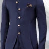 Navy Blue Terry Rayon Satin Bandhgala Jacket