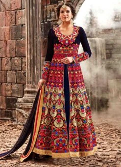 Navy Blue Velvet Center Slit Anarkali Suit Wedding Wear -C Bazaar Shop Navy Blue Velvet Center Slit Anarkali Suit SLSCCH3771 u