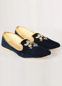 Navy Blue Velvet Hand Work Mojri