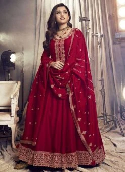 Nidhi Shah Rani Pink Art Silk Embroidered Anarkali Suit Party Wear -C Bazaar Shop Nidhi Shah Rani Pink Art Silk Embroidered Anarkali Suit SLSRF26582 u