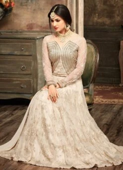 Off White Abaya Style Anarkali Suit Party Wear 7 Off White Abaya Style Anarkali Suit Party Wear -C Bazaar Shop Off White Abaya Style Anarkali Suit SLSCC5104 b