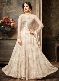Off White Abaya Style Anarkali Suit Party Wear 6 Off White Abaya Style Anarkali Suit Party Wear -C Bazaar Shop Off White Abaya Style Anarkali Suit SLSCC5104 u