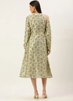 Off White Art Silk Printed Dress After Six Wear -C Bazaar Shop Off White Art Silk Printed Dress DRBS02205900 b