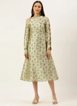 Off White Art Silk Printed Dress After Six Wear -C Bazaar Shop Off White Art Silk Printed Dress DRBS02205900 u