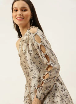 Off White Art Silk Printed Dress After Six Wear -C Bazaar Shop Off White Art Silk Printed Dress DRBS02205900 rrc2