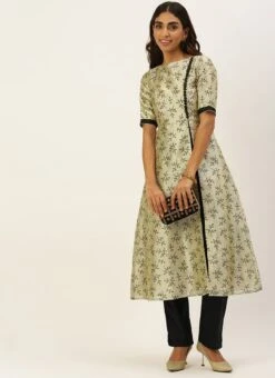 Off White Art Silk Printed Kurta Set Festive Wear -C Bazaar Shop Off White Art Silk Printed Kurta Set KSBS02205931 u