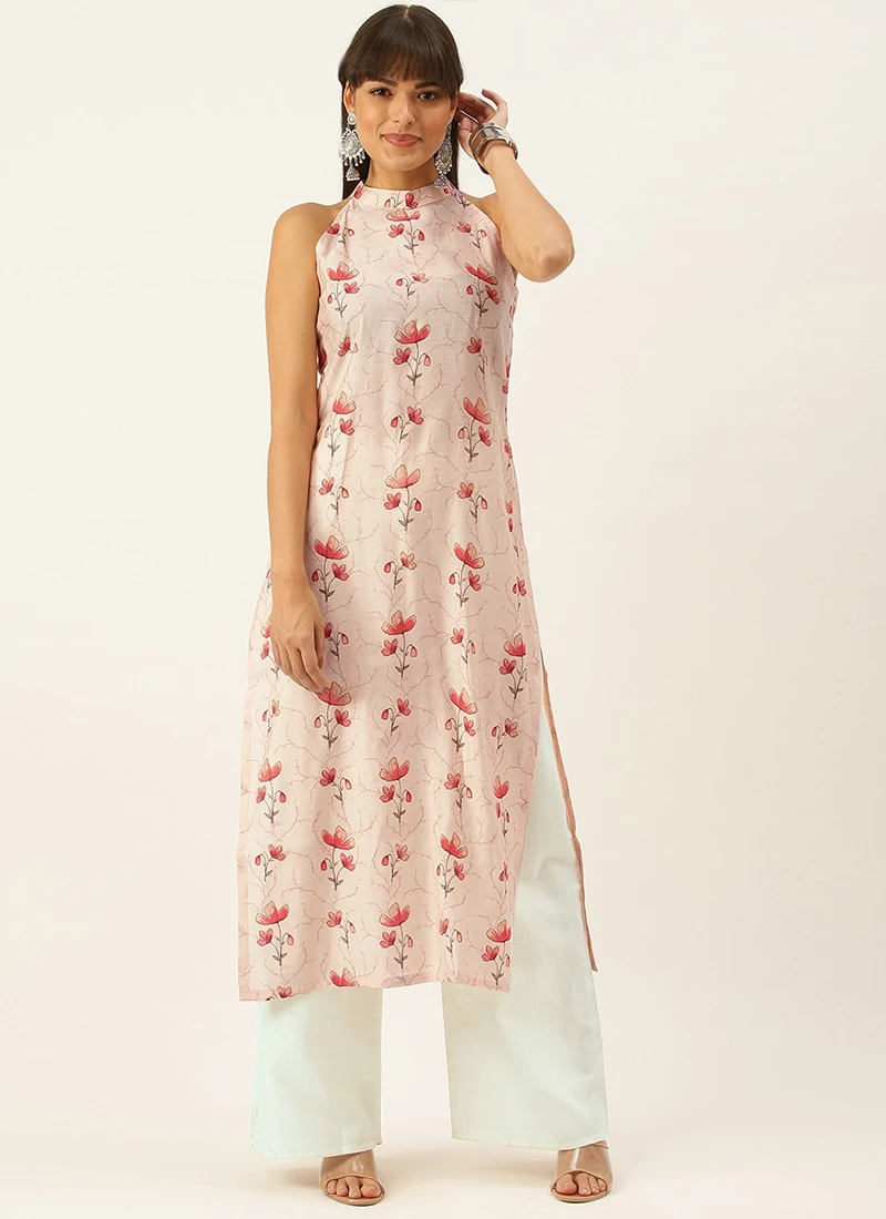 Off White Chanderi Modal Halter Neck Kurta Set After Six Wear 3 Off White Chanderi Modal Halter Neck Kurta Set After Six Wear - Image 3