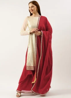 Top From Off White Embroidered Asymmetrical Gharara Suit After Six Wear -C Bazaar Shop Off White Embroidered Asymmetrical Gharara Suit SLBS02301728 u