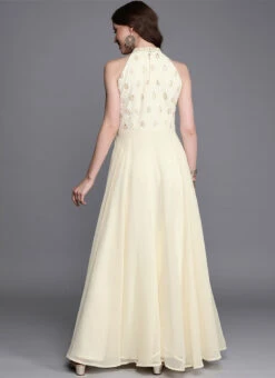 Off White Embroidered Floor Length Gown Festive Wear -C Bazaar Shop Off White Embroidered Floor Length Gown IWBS01911745 b