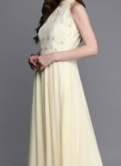 Off White Embroidered Floor Length Gown Festive Wear