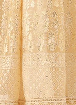 Off White Embroidered Kali Style One Shoulder Gown Party Wear -C Bazaar Shop Off White Embroidered Kali Style One Shoulder Gown IWBS02007375 rrc3