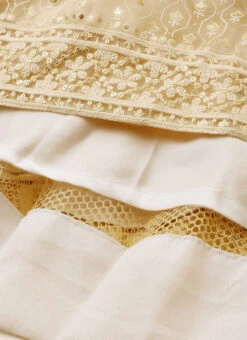 Off White Embroidered Kali Style One Shoulder Gown Party Wear -C Bazaar Shop Off White Embroidered Kali Style One Shoulder Gown IWBS02007375 rrc4