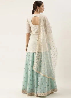 Off White Embroidered Long Blouse Lehenga Festive Wear -C Bazaar Shop Off White Embroidered Long Blouse Lehenga GHBS02007388 b