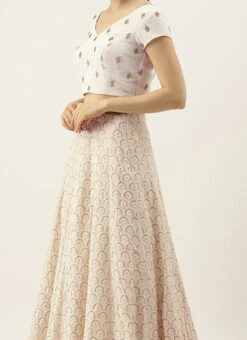 Off White Georgette Embroidered Kali Lehenga Festive Wear