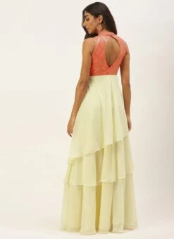 Off White N Peach Georgette Embroidered Gown Festive Wear -C Bazaar Shop Off White N Peach Georgette Embroidered Gown IWBS02206269 b