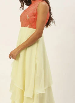 Off White N Peach Georgette Embroidered Gown Festive Wear